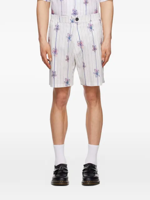 EGONlab. floral-print striped shorts White SS23SHORT001B