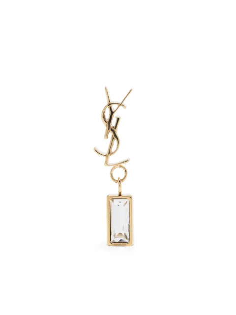 Saint Laurent engraved-logo crystal-embellished earring Gold 746624Y1526