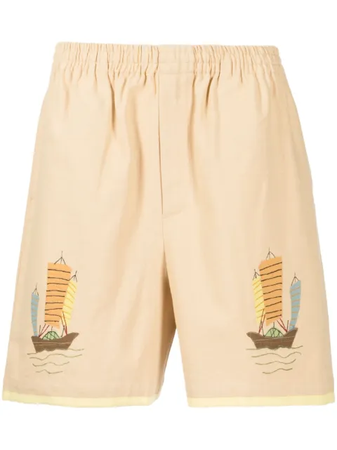 BODE illustration-print cotton deck shorts Yellow MRS23BT004