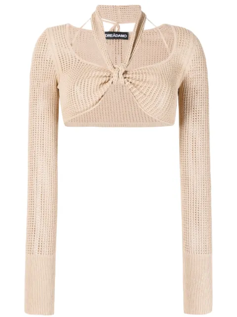 ANDREĀDAMO open-knit halterneck crop top Neutrals ADPS23TO04947268