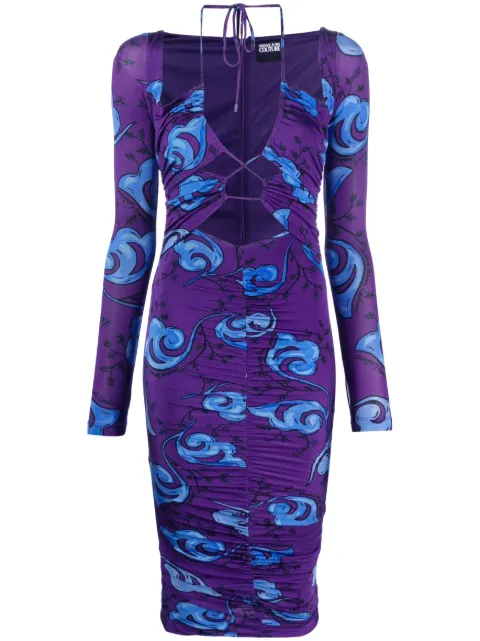 Versace Jeans Couture floral-print midi dress Purple 74HAO922JS154