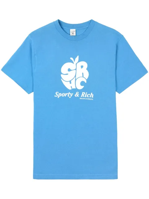 Sporty & Rich Apple cotton T-Shirt Blue TS482OC
