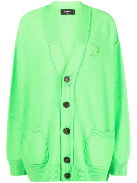 DSQUARED2 embroidered-logo virgin wool cardigan Green S75HA1169S18173
