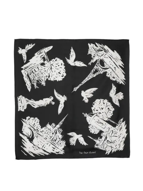 Saint Laurent Pre-Owned 1990s graphic-print silk scarf Black YVSA600RT