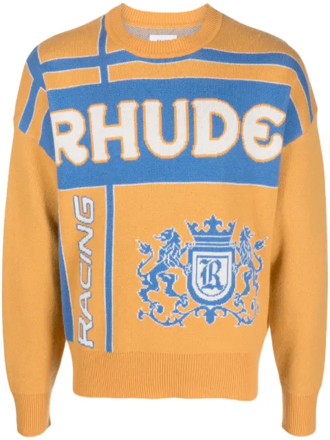 RHUDE Palm jacquard crew neck jumper Orange RHSS23TO23034365