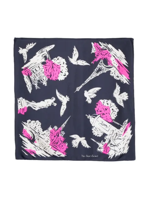 Saint Laurent Pre-Owned 1990s graphic-print silk scarf Blue YVSA600RF