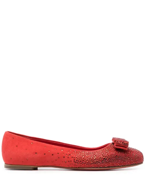 Ferragamo Vara-bow rhinestone-embellished ballerina shoes Red 761496