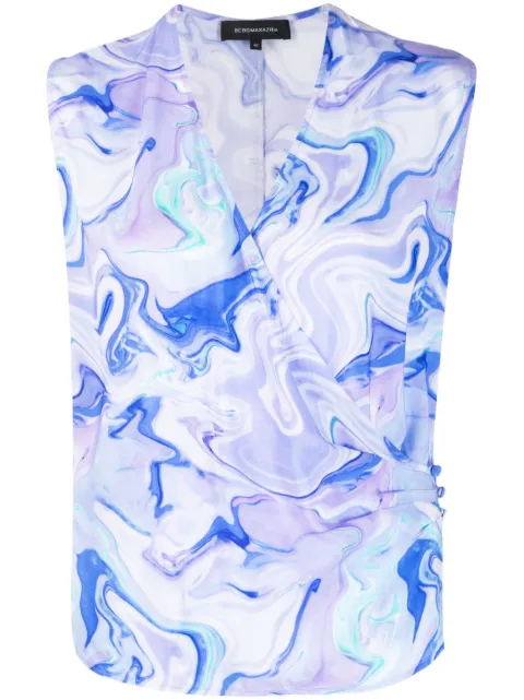BCBG Max Azria marbled-pattern sleeveless blouse Blue SRT197VI11092