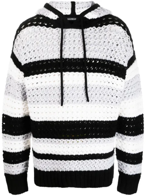 Nahmias stripe-pattern hooded wool jumper Black KW4H4