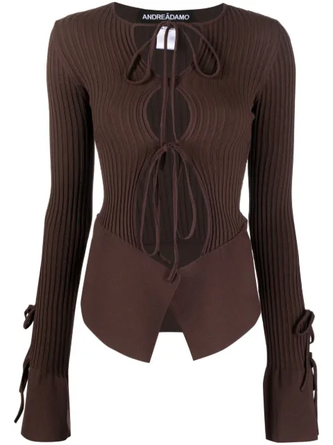 ANDREĀDAMO tie-fastening long-sleeve knitted top Brown ADSS23CA03947268