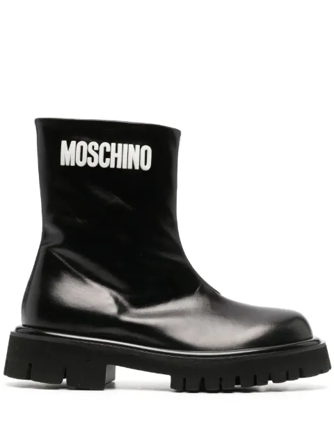 Moschino embossed-logo zipped leather boots Black MA24014G1HMD5