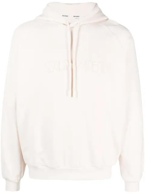 Sunnei embroidered-logo cotton hoodie Neutrals MRTWXJER038