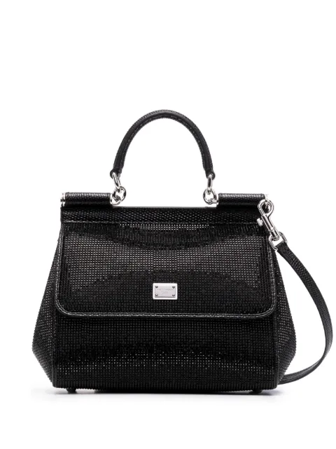 Dolce & Gabbana small Sicily satin handbag with rhinestones Black BB6003AN154