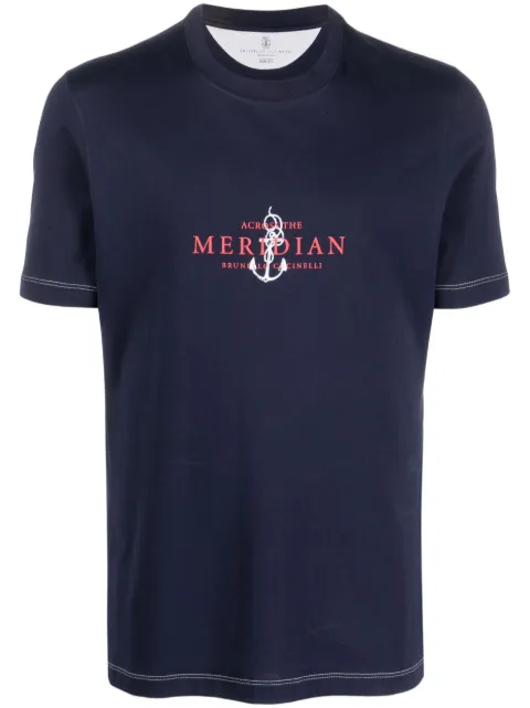 Brunello Cucinelli logo-print cotton T-shirt Blue M0T618481PCES74