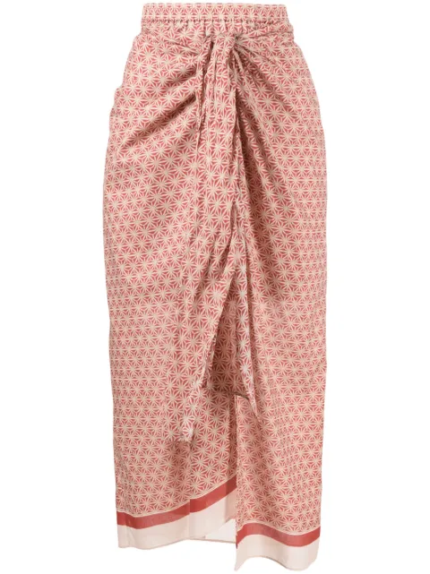Brunello Cucinelli geometric-print knotted skirt Red MP096G3411C6902