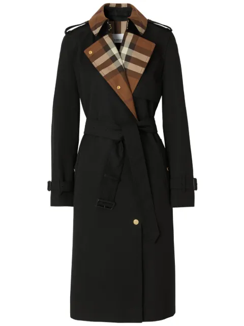 Burberry check-panel gabardine trench coat Black 8060739