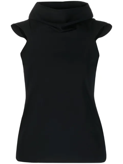 QUIRA cowl-neck short-sleeve knitted top Black Q758KS