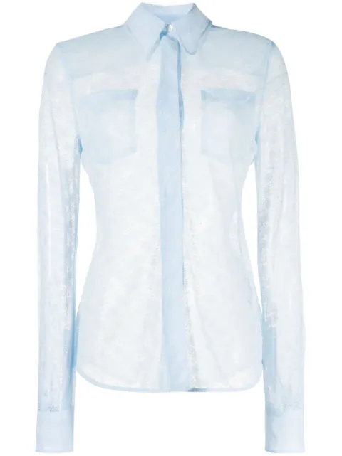 Victoria Beckham sheer-lace long-sleeved shirt Blue 1223WSH004646B