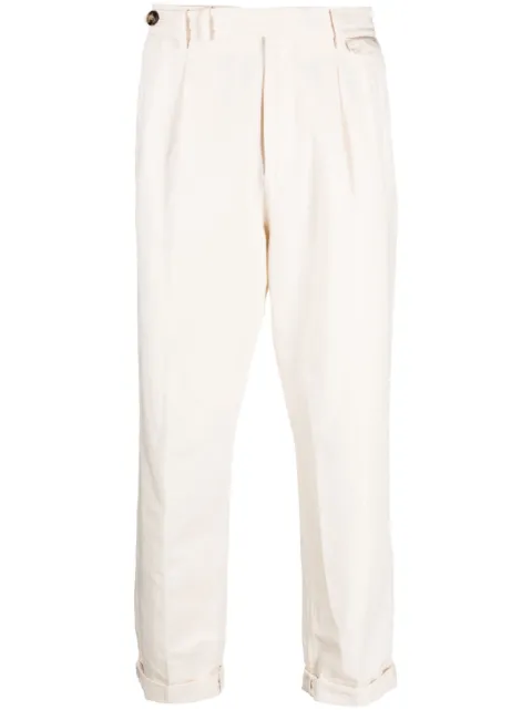 Brunello Cucinelli pleated cotton tapered trousers Neutrals MP91DE1920C5797