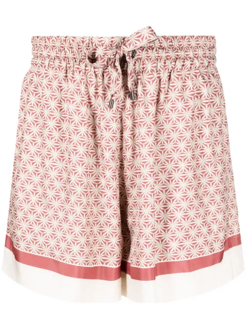 Brunello Cucinelli geometric-print silk shorts Red MPB95P8333C6902