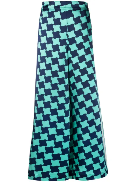 Casablanca Pool Tile silk wide-leg trousers Blue WS23TR105