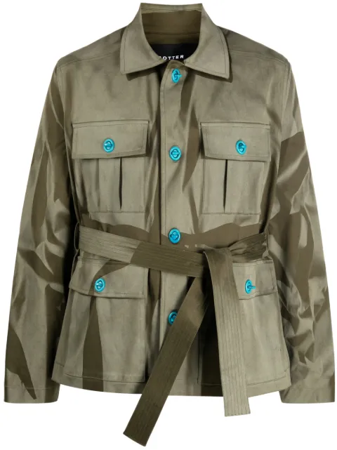 Botter abstract-print belted jacket Green 2028W088