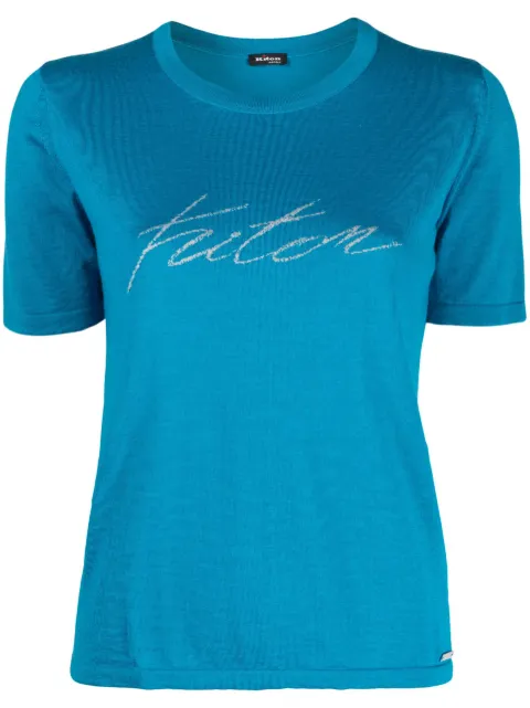 Kiton jacquard-logo fine-knit T-shirt Blue D557020300D