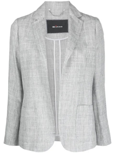 Kiton plaid-pattern open-front linen blazer Grey D48539FK0942B0