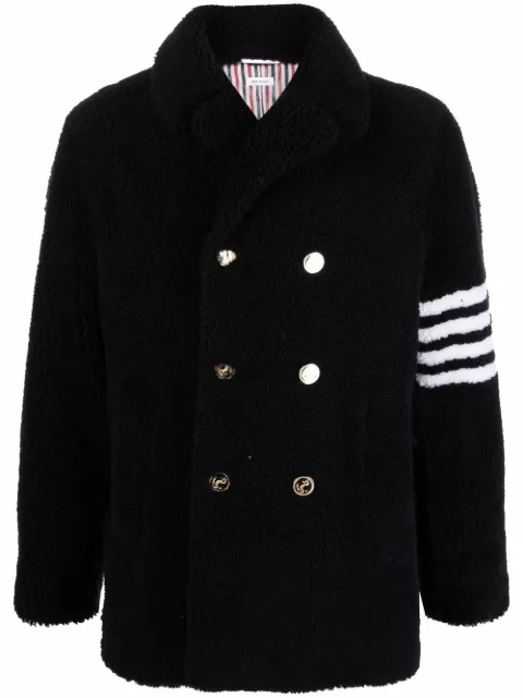 Thom Browne 4-Bar stripe shearling peacoat Blue MOU544X02821