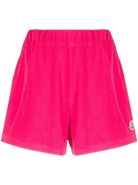 Moncler logo-patch velour shorts Pink I10938H00022596LS