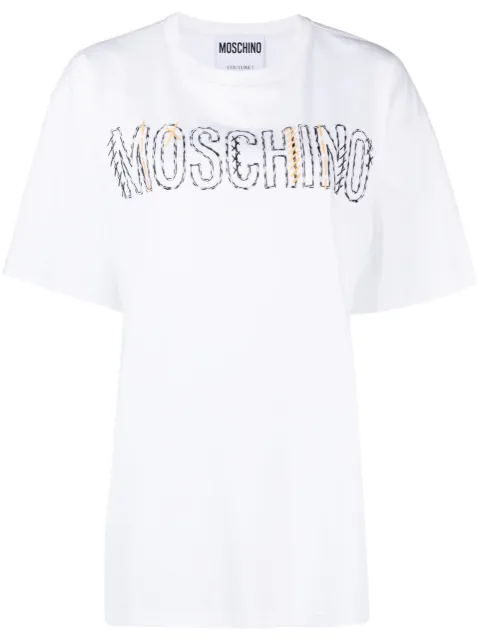 Moschino embroidered-logo round-neck T-shirt White A07105541