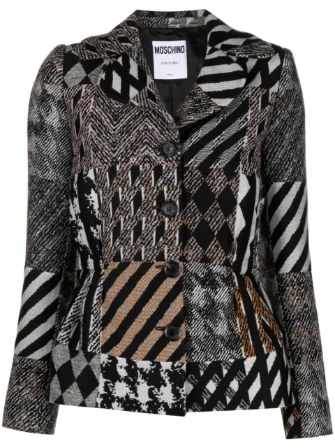 Moschino mix-print single-breasted jacket White A05135552