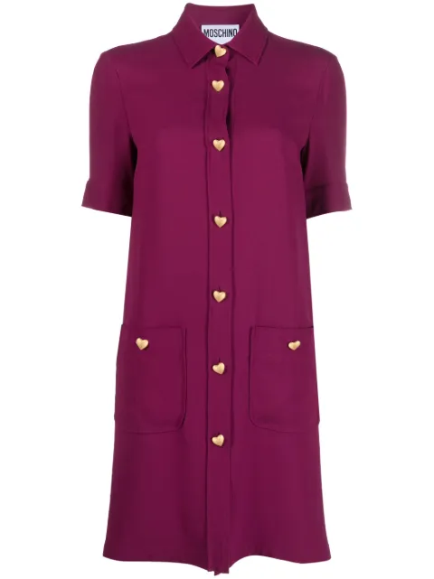 Moschino heart-button short-sleeve dress Purple A04595533
