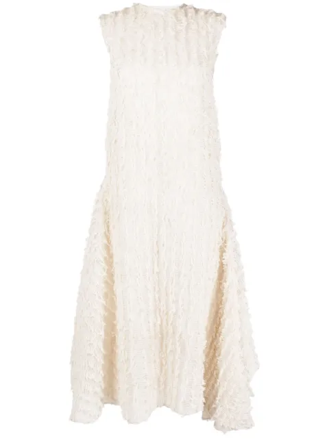 Calcaterra frayed-trim midi dress Neutrals D113TEX17