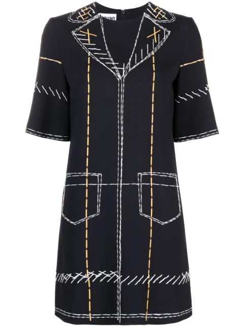 Moschino contrast-stitch graphic shift dress Blue A04585533