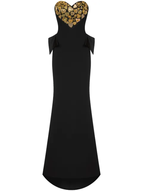 Moschino sweetheart-neck embroidered maxi dress Black A04415533