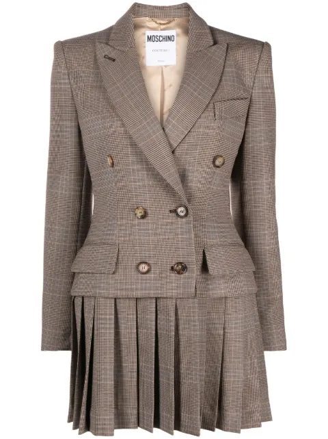 Moschino pleat-detail double-breasted blazer Brown A06185546
