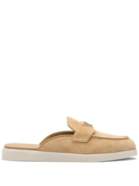 Prada logo-plaque suede mules Neutrals 1D270NF025103