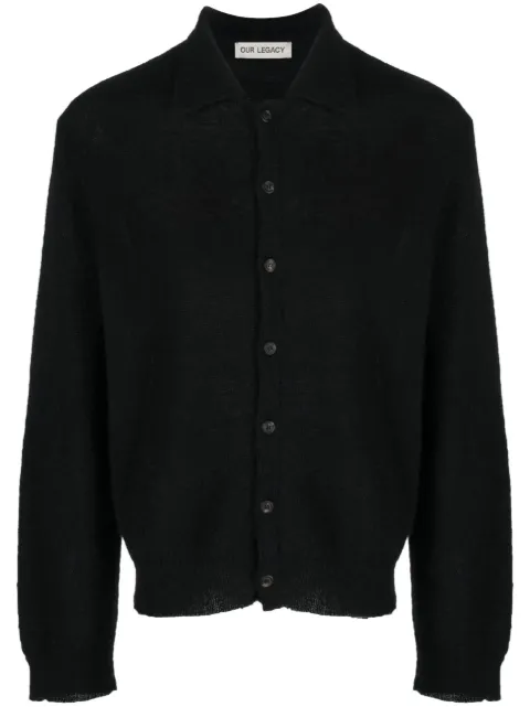 OUR LEGACY Evening Polo brushed-knit cardigan Blue M4213ECFSE