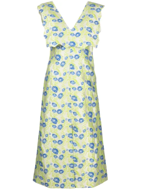 GANNI jacquard-pattern V-neck dress Green F7645