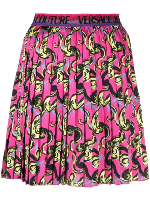 Versace Jeans Couture baroque-print pleated miniskirt Pink 74HAE820NS223