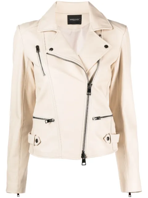 Simonetta Ravizza zip-up leather biker jacket Neutrals JA02L1