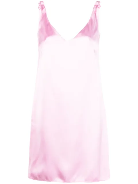 Nº21 ruched-straps V-neck satin dress Pink 23EN2S0H1225118