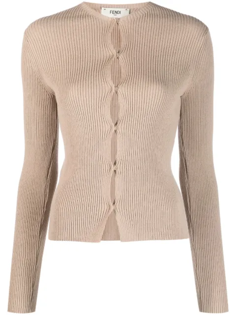 FENDI ribbed-knit cotton-blend cardigan Neutrals FZC963ANJB