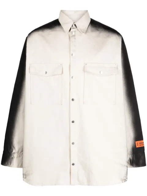 Heron Preston faded-effect logo-patch shirt Neutrals HMGE002S23FAB0010110