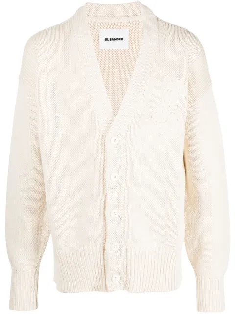 Jil Sander embroidered-logo cotton cardigan Neutrals J22HP0003J15366