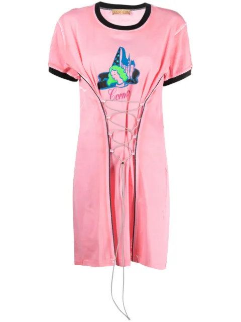 CORMIO Josefine lace-up dress Pink JOSEFINEALLOVERP