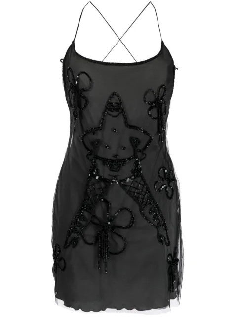 GCDS Patrick-embellished tulle mini dress Black SS23W590149