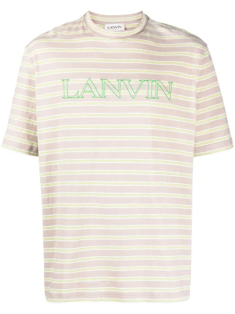 Lanvin striped logo-embroidered T-shirt Brown RMTS0010J002A23