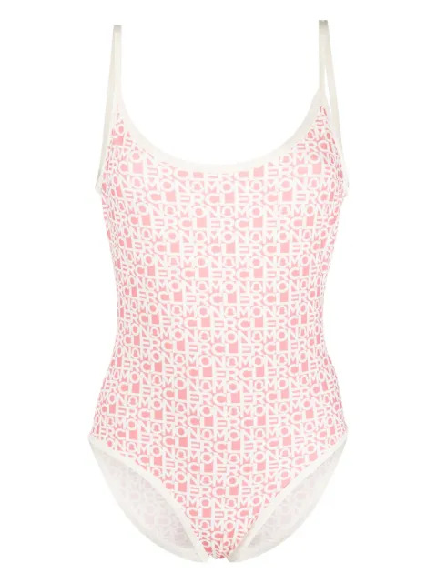 Moncler logo-print scoop-back swimsuit Pink I10938N0000589A0Y